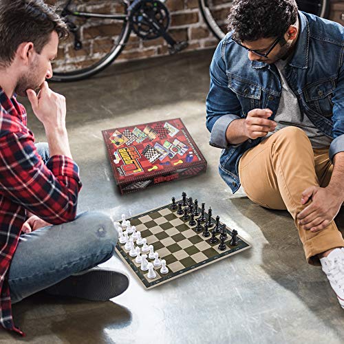 Gamie 10 Board Games Set, Classic Family Games for Kids and Adults, Includes 5 Double Sided Playing Boards with Backgammon, Chinese Checkers, Snakes and Ladders, Sorry, Draught, Racing, Chess and More