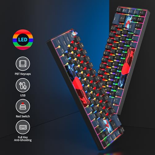 65% Mini Wired Keyboard Backlit for Office Gaming,68 Samurai B | Compact Full N-Key Portable Quiet Linear Red Switch light letters - color: 68 Blue Samurai B/Red Switch