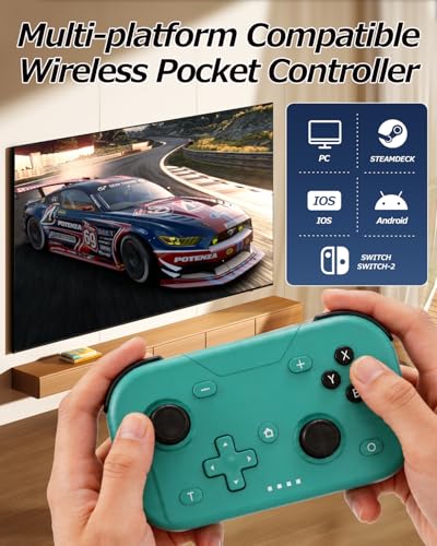 XPT Portable Mini Controller for Nintendo Switch 2/Switch 1/PC/iOS/Android/Steamdeck, Joystick Lift and Down Design,Wireless Bluetooth & Wired Gamepad with Turbo Function, 6-Axis Gyro, HD Vibration & 3D Joysticks, Home Button Wake-Up (green) - color: Gree