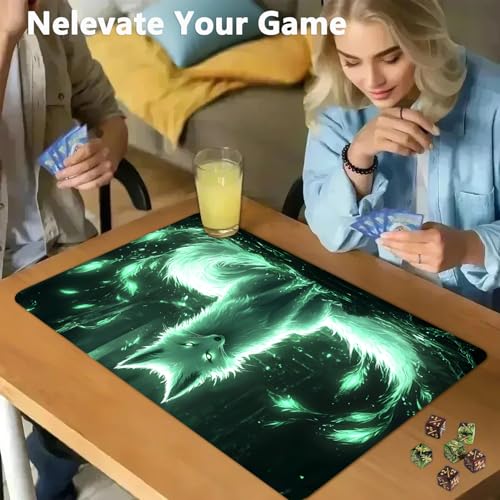 for MTG Game Playmat - 24 x 14 inches with Dices and Storage Bags, Non-Slip Base for TCG and Board Game Card Mats, Trading Card Games Mat, Enchanted Glowing Fox Pattern Collectible Card Playmats - color: Jv-playmat-p7-1-d117