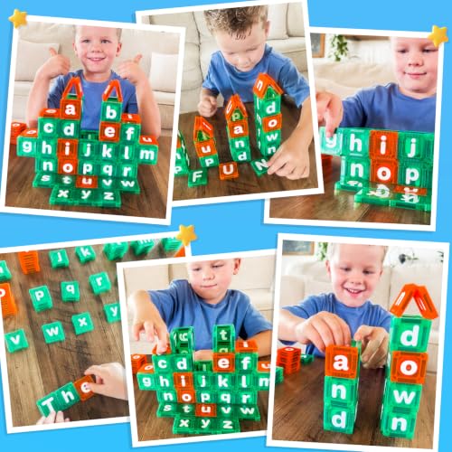 Magnetic Tiles Learn Letters Magnetic Building Blocks for Kids Ages 3-12 | Double-Sided Uppercase & Lowercase Magnetic Letter Preschool Learning Toys, Educational STEM Toys & Back to School Supplies - size: Magnetic Letters Set