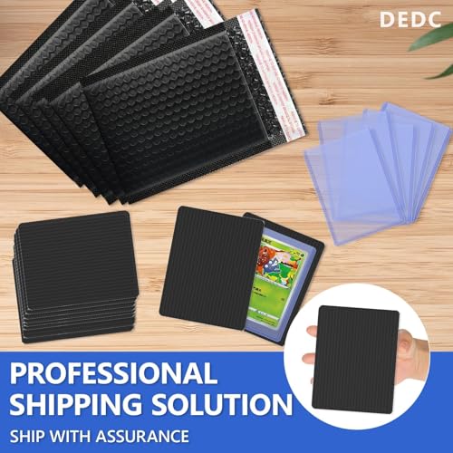 DEDC 200 Packs Trading Cards Shipping Protectors 100 Packs Cards Protector Shipping 50 Pcs Top Loaders 50 Pcs Black Bubble Mailers 5x 6" for Trading Card and a Tape Card Ship Bundle (Black)
