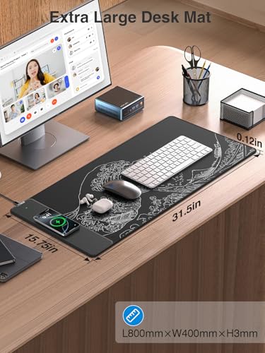 Wireless Charging Mouse Pad, 31.5"x15.8" Large Desk Mat, Smooth Glide | Waterproof Mousepad, Stitched Edge, Non-Slip Rubber Base, Desk Pad Computer Keyboard Mat, No Adapter - color: Black-31.5"x15.8"-Sea