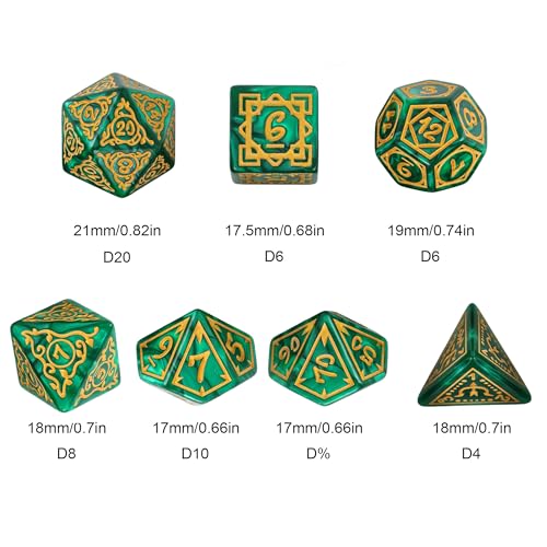 Dice DND, Polyhedral Dice Set(7 Pcs) D&D Dice with Leather Dice Bag for Role Playing Dice Games RPGs(Druid - Green) - color: Druid 7pcs G