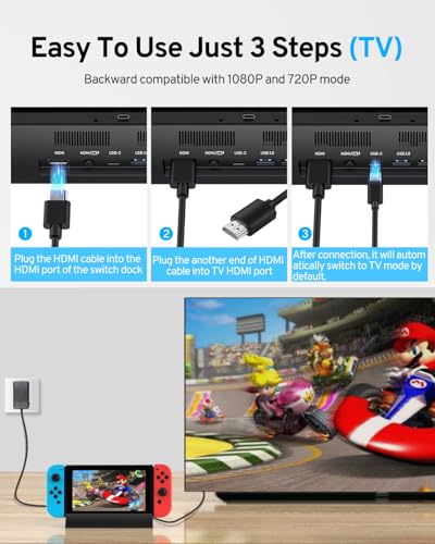 TV Docking Station for Switch and Switch OLED, Dock Station with 4K 1080P HDMI and USB 3.0 Port, Replacement for Official Switch Dock (Dock Only)