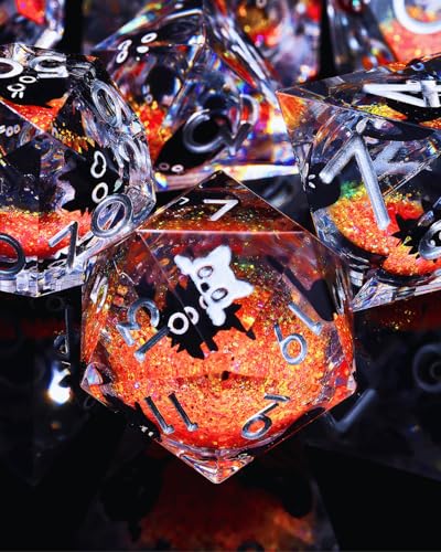 Froggod 싱글 리퀴드 코어 캣 D20 주사위 - DND, RPG, 테이블 탑 게임용 22mm 샤프 엣지 롤 플레잉 주사위 - 20면 레진 D&D 주사위, 캐서드 각인(캣 헤드 오렌지) - color: 캣 헤드 오렌지
