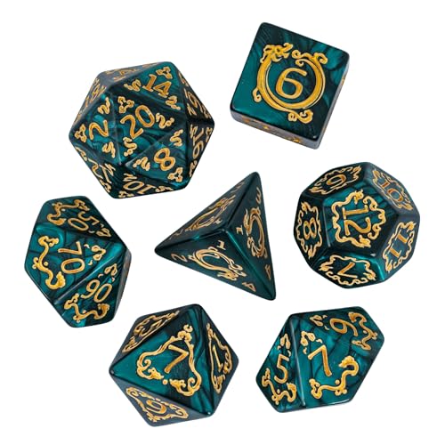 7-Die DND Dice Set Dragon Pattern Polyhedral Die with Leather Bag D&D Dice Set for RPG Table Games (Green W/Gold Dragon Pattern) - color: Green W/Gold Dragon Pattern
