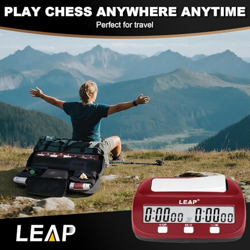 LEAP Chess Clock Digital Chess Timer Professional for Board Games Count Up/Down Timer with Alarm,Bonus and Delay Features, Easy to Setup (Red/Black) - color: Red/Black