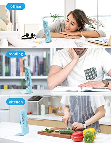 Zuvas Desk Fan Small Rechargeable Battery Table Fans for travel Ultra Quiet | 180° Tilt Folding, LED Dislay, Portable Fan Slim Design, 3 Speed Adjustable, for Office Bedroom Desktop, Cruise Essentials - color: Blue