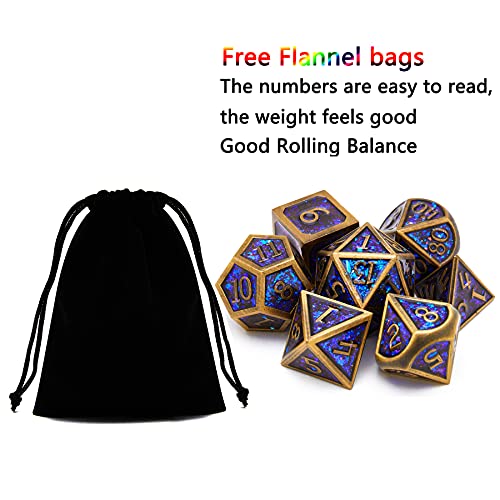 Metal dice Set D&D, Polyhedron DND Dungeons and Dragons Metal DND dice Set, Suitable for Pathfinder RPG Shadow Run Savage World and Other Role-Playing Game dice Sets - color: Glitter Bronze