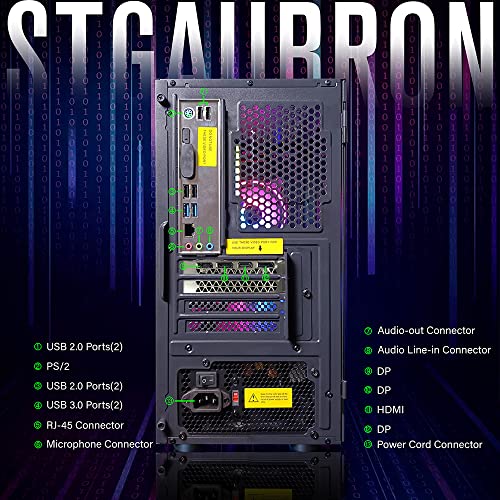 STGAubron Gaming PC Desktop Computer, Intel Core i5 up to 3.7GHz, GeForce RTX 2060 6G, 16G RAM, 512G SSD, WiFi 6, BT 5.0, RGB Fan x2, Windows 11 Home