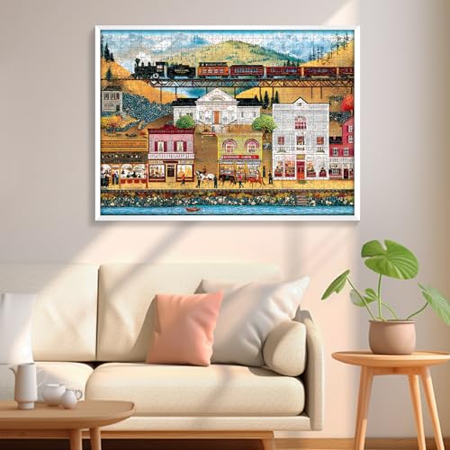500 Pieces Puzzle for Adults, Retro Train Jigsaw Puzzles for Adult, Countryside Town Jigsaw Puzzle 500 Pieces for Adults Seniors, Challenging Game Home Decor Birthday Gift Toy 20.5 * 15 in - style: Retro