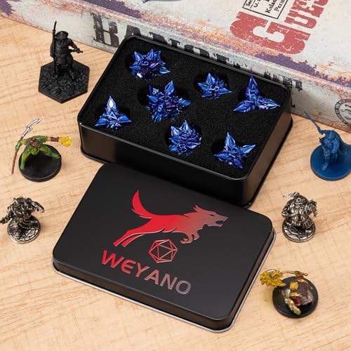 DND Dice Set Metal,Polyhedral D&D Metallic Heterotypic D and D Dice with Cracks for Dungeons and Dragons RPG TTRPG 7-Die Set with Gift (Heterotypic, Heterotypic-Blue) - color: Heterotypic-blue, style: Heterotypic