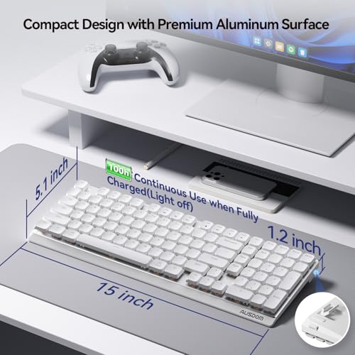 AUSDOM Wireless Mechanical Silent Office Keyboard, Low-Profile Linear Switches, Tri-Mode BT/2.4G/USB-C Computer Keyboard with Number Pad, Hot Swappable Illuminated Performance Keyboard