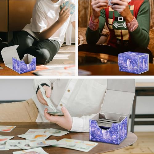 Magnetic Closure TCG Deck Box Portable Card Holder Trading Card Deck Box | PU Leather Collectible Card Case Game Trading Card Deck Box Storage Scratch Resistant Lining, Cat In Purple Flower Field - color: Cat In Purple Flower Field