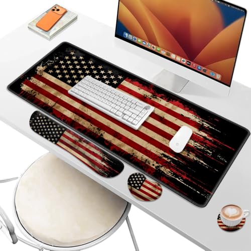 Desk Pad and Keyboard Wrist Rest, Large Mouse Pad + Keyboard Pad+Mouse Wrist Support, Non-Slip Desk Mat Protector for Office, Home 31.5×11.8 Inches National Flag - color: National Flag