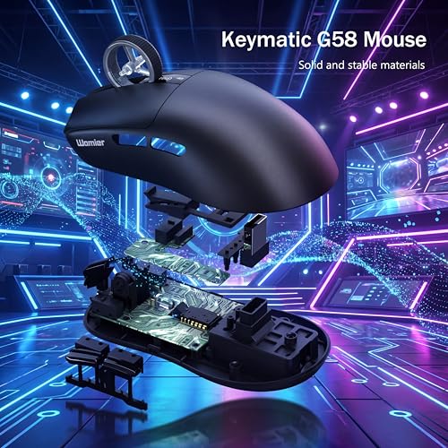 Keymatic G58 Wireless Gaming Mouse, 24000 DPI,Lightweight, Tri-Mode Rechargeable Wireless Mouse with 4 Programmable Buttons, LCD Screen, Dual Battery Rechargeable Compatible with PC, Mac-Black