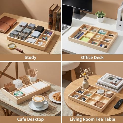 2 Pack Wooden Display Organizer Sorting Craft Tray Grid Display Divided Organizer for Bead Puzzle Card Crayons Sticker Trinket Organizing