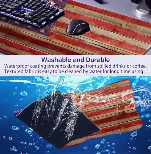 American Flag Gaming Mouse Pad, Suitable for Office and Study Keyboard Pads | Large Extended Mouse Pad; Full Desk Coverage; Waterproof Coating; Stable Anti-Slide Base For Gaming, Office, Study Daily Use - color: Wood Grain American Flag