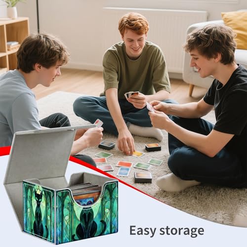 Stained Glass Cat for MTG Deck Box, 100+ Double Sleeved Card Storage Case, PU Leather Commander Deck Case for TCG Magic Yugioh, Magnetic Closure - color: Stained Glass Cat