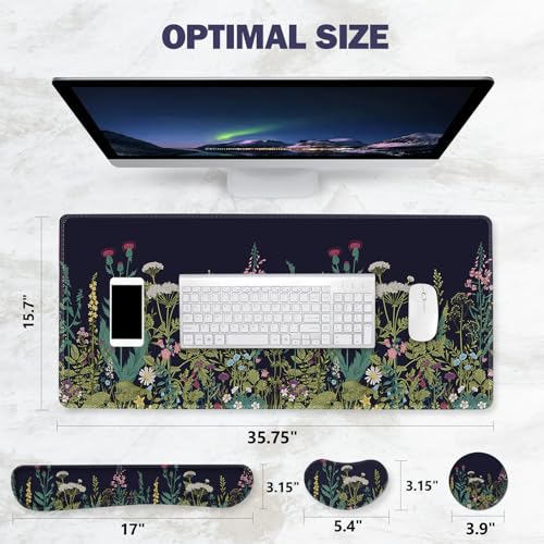 ToLuLu Extended Gaming Mouse Pad, Memory Foam Ergonomic Keyboard Mouse Wrist Rest Support Set, Large Desk Mat with Stitched Edges, Non-Slip Base Mousepad for Home Office Game, Weeds Plants - color: Weeds Plants