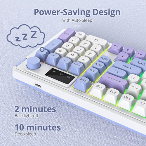 Owpkeenthy 96% Membrane Keyboard Wireless, 100% Quiet Mechanical Feeling Gaming Keyboard Gasket RGB Keyboard with Knob & Number Pad Triple Mode Bluetooth 5.0/2.4G/Wired for Laptop Desktop(98 Blue) - color: 98 Blue