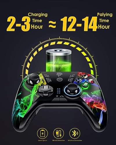 EasySMX PC Wireless Controller, Gaming Controller for Computer,Laptop,PS3,Android TV BOX, Nintendo Switch and Tesla with Turbo, Dual Vibration and 4 Programmable Keys, Battery Up to 14 Hours - color: watercolor