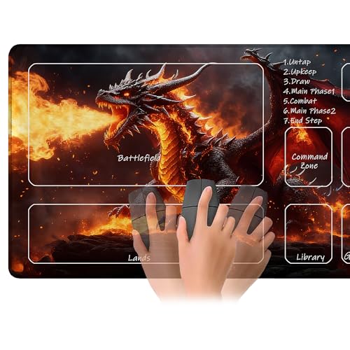 Playmat for MTG The Fire Dragon on the Rock Magic Play Mat 24x14 Inch Card Game Mat for Magic The Gathering TCG PTCG Playmat with Free Storage Bags Non-Slip Backing and Stitched Edge - color: The Fire Dragon on the Rock With Zones