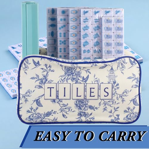 Soulchen Mini American Mahjong Tile Set Include 160 0.8 Inch Mahjong Tiles 2 Dice 4 Wooden Rulers 1 Accessory Bag 4 Beginner Rule Cards (Chinoiserie) - style: Chinoiserie