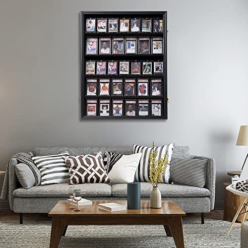 KCRasan 35 Graded Sports Card Display Frame -Card Display Case Lockable | Trading Card Collector Wall Display Holder for Basketball Football Hockey Cards, UV Protection Acrylic,Black