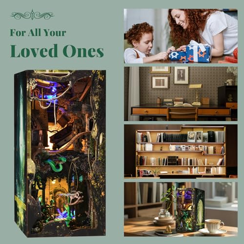 MiniCity Down the Rabbit Hole DIY Book Nook Kit, Miniature Puzzle with LED | 400-piece DIY book nook with LED and dust cover; glue/tools and guide included; 8-10 hr build for home decor, ages 14+. - style: Down The Rabbit-Hole Alice in Wonderland