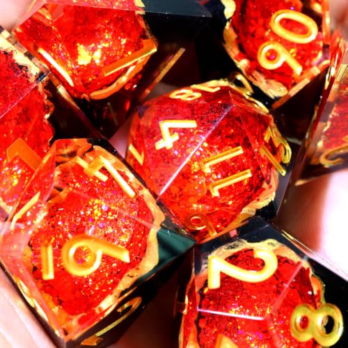 XENOLUX Polyhedral Resin DND Dice Set, Sharp Edge Red Geode Magma RPG Dice with Tin Box, Tabletop Board Games Accessories for Dungeons and Dragons (G3) - color: G3