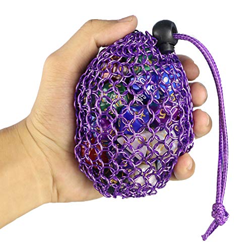 YOUSHARES Chainmail D&D Dice Bag for Dungeons and Dragons Drawstring Stainless Steel Dice Bag Dice Set (Hold 42 DND Dice, Purple) - color: Purple