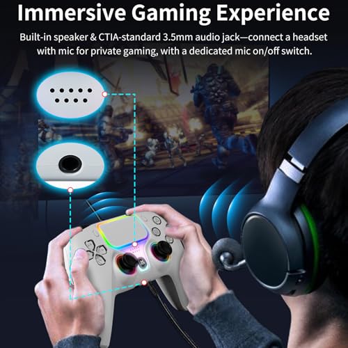 NBCP Wired PS5 Controller-Gaming Controller for PlayStation 5, PS4, PC/Steam Gamepads,Dual Vibration and Hall Effect Triggers,6-Axis Gyroscope,Turbo Function and 3.5mm Headphone Jack White - color: White