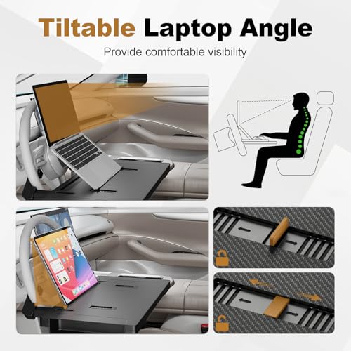 2-in-1 Car Steering Wheel Desk Tray,Adjustable Car Table for Laptop | Car Food Tray for Standard Round Steering Wheels,Car Seat Gap Filling Organizer,Foldable Carbon Fiber Look Table for Working