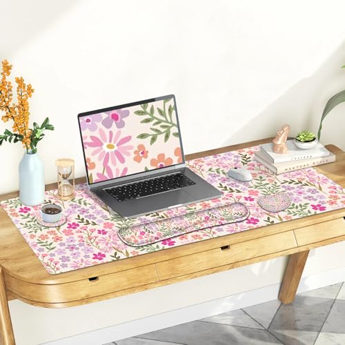 Large Gaming Mouse Pad Set, Ergonomics Keyboard Desk Mat with Memory Foam Wrist Rest, Computer PC Extended Game Mousepad, Non-Slip Desk Matt Easy Typing Pain Relief I Artistic Colroful Flowers - color: Artistic Colroful Flowers