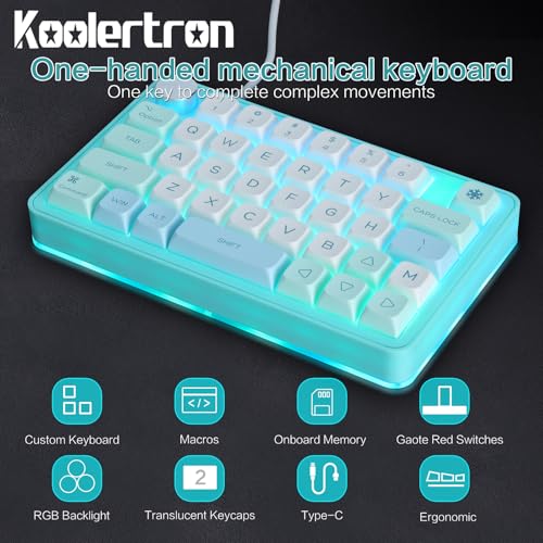 Koolertron Single-Handed Macro Mechanical Keyboard, RGB LED Backlit Portable Mini One-Handed Mechanical Gaming Keypad 39 Fully Programmable Keys (39 Keyboard Blue) - style: 39 Keyboard Blue