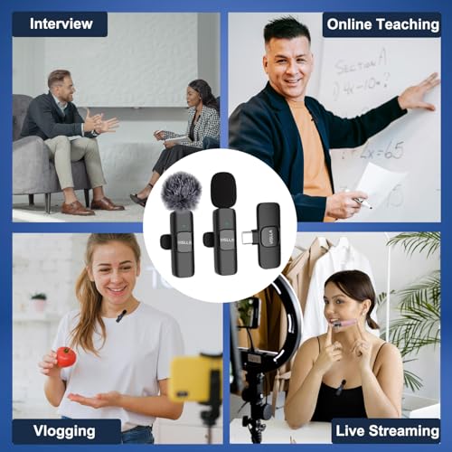 Vislla Mini Microphone for iPhone & Android,11H Battery, Noise Cancelling Wireless Lavalier Mic, Clip On Lapel Mic Pro for Content Creator Vlogging/YouTube/Tiktok/Video Recording/Streaming/Interview