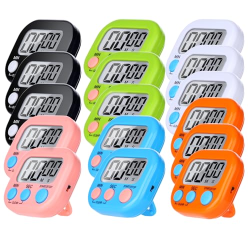 16 Packs Digital Timer Multi-Function Electronic Timers for Classroom Small Magnetic Countdown Stopwatch Mini Loud Alarm Stop Clock for Kitchen Cooking Games Meeting Study Work Baking Sports Office