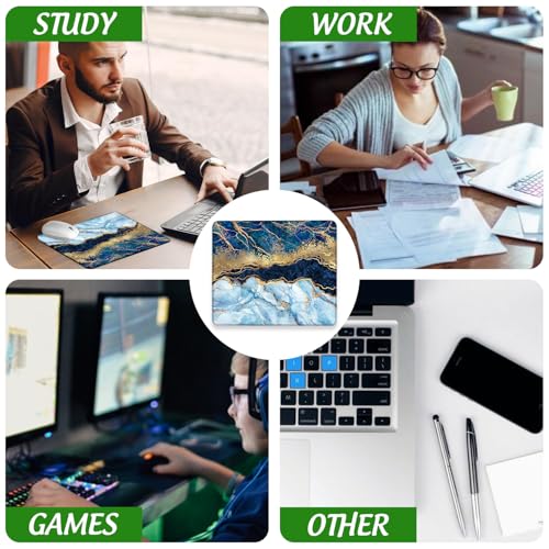 Mouse Pad Blue Liquid Marble Square Mousepad Desk Mat with Non Slip Rubber Base, Stitched Edge Mouse Mat Desk Pad for Work Game Office, 9.5x8 Inches - color: Blue Liquid Marble