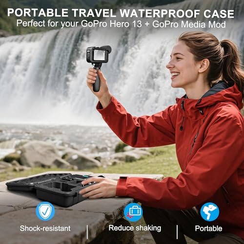 Lekufee Travel Waterproof Hard Case for Gopro Hero 13/12 / 11/10 / 9, Hero 4K, LIT Hero, Media Mod, and Other Accessories(Case & Bag Only)