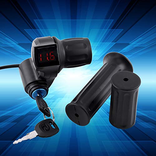 Tbest Half Twist Throttle,Throttle with Key Ignition,Universal E Throttle Grip Electric Motor Scooter Speed Controller & Cable Set,12V 99V Half Wrist Grip Throttle Handle with LED Display Key