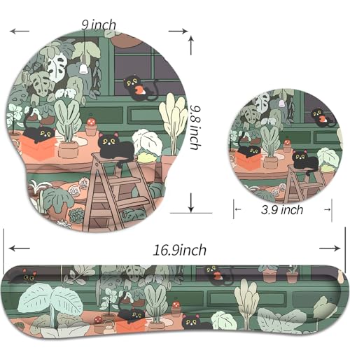 Ergonomic Mouse Pad with Wrist Rest and Keyboard Wrist Rest, Mousepad and Wrist Rest for Computer Keyboard, Pain Relief, Non-Slip Rubber Base, Mouse Pad with Wrist Support for Gaming, Office, Cat - color: Cute Cat