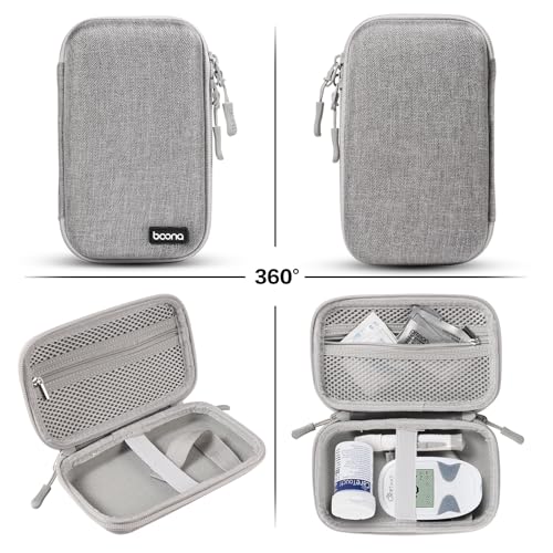 Diabetes Travel Case EVA Hard Shell Diabetic Supplies Bag Organizer for Blood Sugar Testing Kit, Glucose Monitor Kit with Meter, Glucose Test Strips, Lancets, Lancing Device, Alcohol Wipe (Gray) - color: Gray