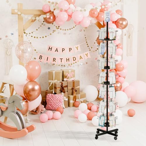 TONGMO 7-Tier Greeting Card Display Rack: 28-Pocket Rotating Countertop Stand for Postcards, Brochures, and Greeting Cards (White, 68.9”H) - color: 28 Pockets-Black