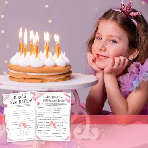 ALodr 20 Pcs Who Knows the Birthday Girl Best, Would She Rather Games for Girl Birthday Party, Funny Birthday Party Games, Double Sided, 5x7 Inches - color: Balloon, size: 2 in 1 (Set 1)