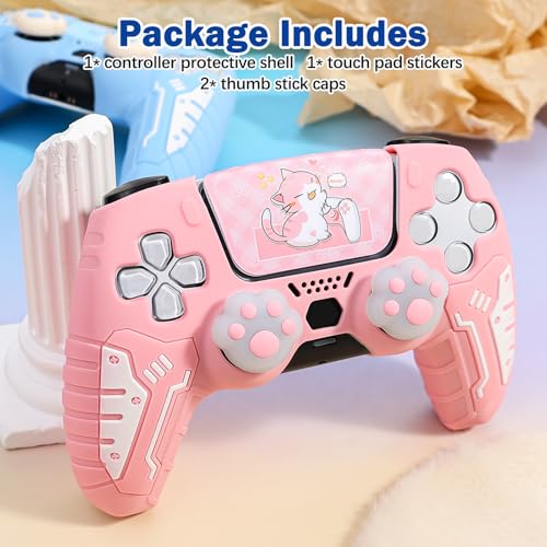 DLseego Protective Cover for PS5 Controller, Soft Silicone Ergonomic Anti-Slip Controller Case Skin with 2 PCS Thumb Stick Grip Caps and 1 PCS Touch Pad Sticker- Pink - color: Pink