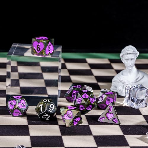 7 Piece DND Dice Set, Heart Polyhedral Dice Set for D&D Role Playing Game and Other Tabletop Games - color: Heart/Black