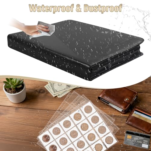 BYSTER Coin Collection Book, 30 Pack 600 Pockets Coin Sleeves, Faux Leather Coin Collection Holder Album, Coin Collection Organizer Storage Box Case (Coin Flips Not Included), Black - color: Black