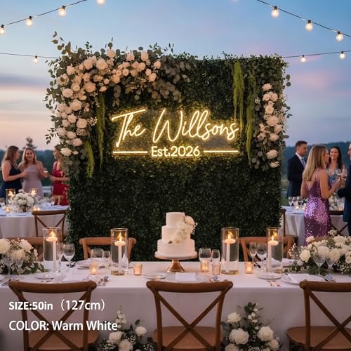 Custom Neon Sign for Wedding, Personalized LED Neon Lights Name Sign, Dimmable Wall Decor for Wedding Reception, Party, Anniversary, Bedroom, Home Decor - size: Custom Wedding Neon Sign